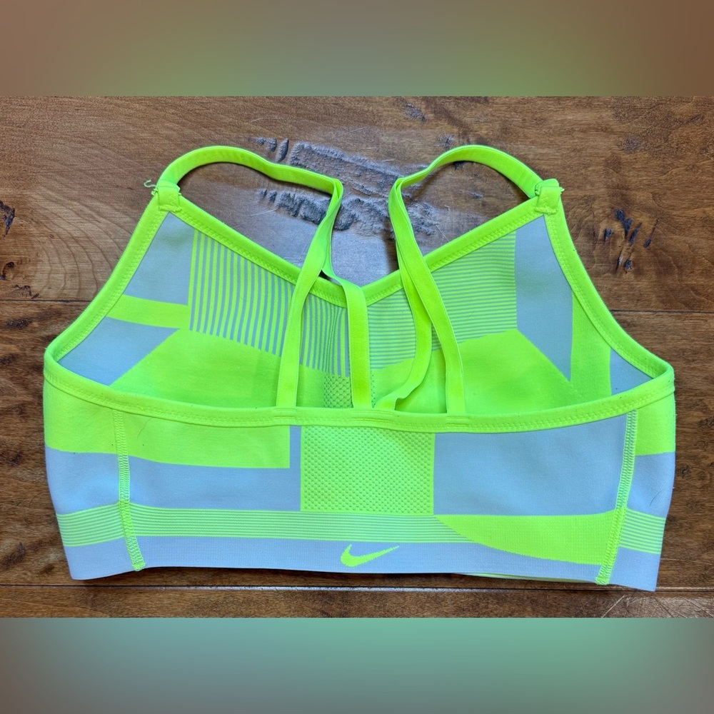 Nike Neon Yellow Gray Strappy Sports Bra Seamless Workout L